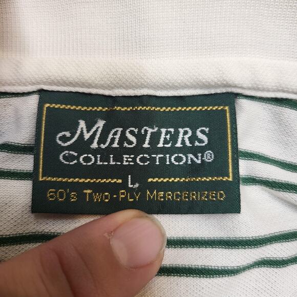 Masters Golf Polo Shirt Mens Large White Green Stripe Masters Collection Logo - Picture 3 of 10